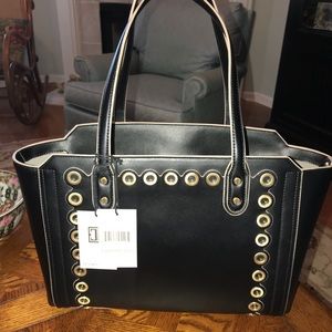 SOHO Black scallop Grommets Ivanka Trump bag